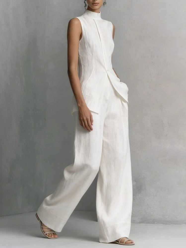 Sleeveless Pants Two Piece Set - White