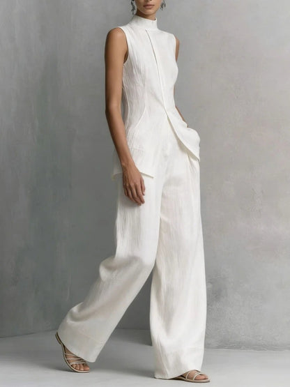 Sleeveless Pants Two Piece Set - White
