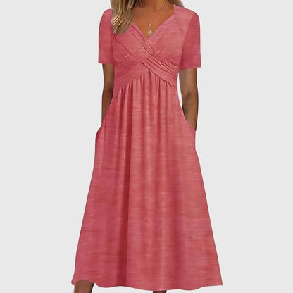Ruched Empire Waist Midi Dress - Pink