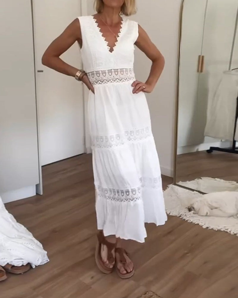 Boho Lace Maxi Dress - White