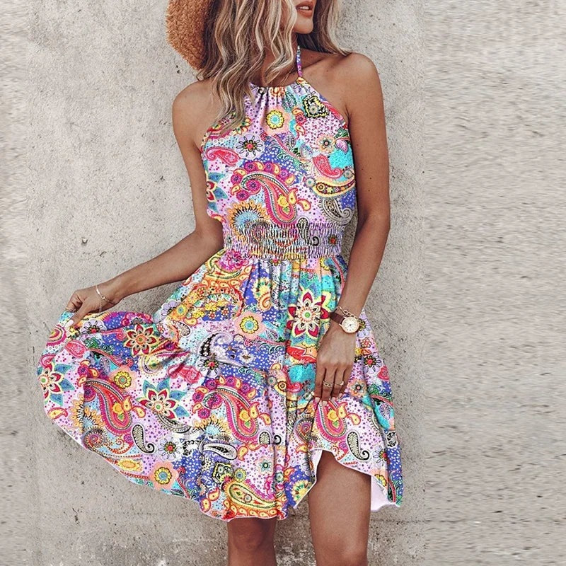 Floral Halter Mini Dress - Lavender