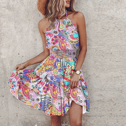 Floral Halter Mini Dress - Lavender
