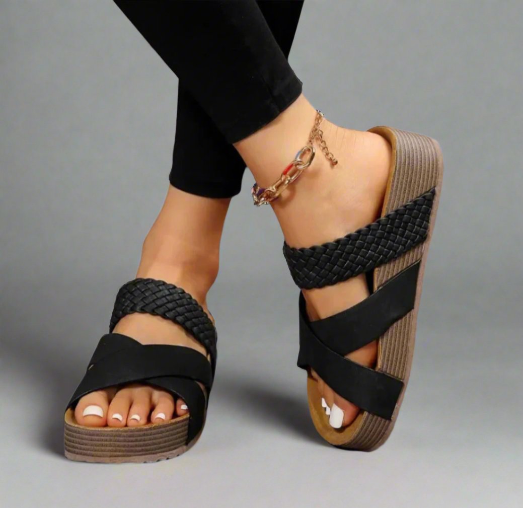 Women's Platform Slide Sandals - Black