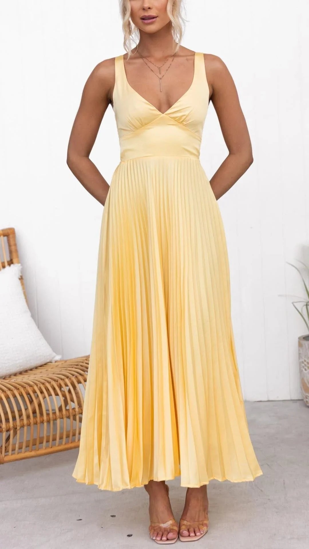 Women's Pleated Wedding Guest Maxi Dress