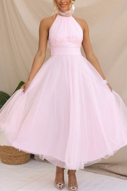 Halter Tulle Midi Dress