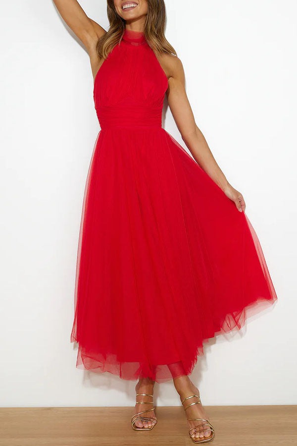 Halter Tulle Midi Dress