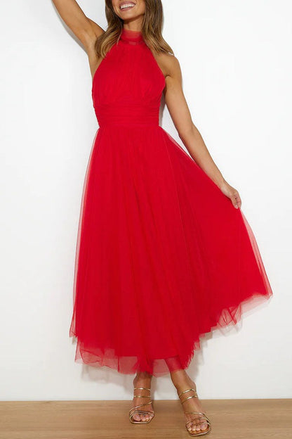 Halter Tulle Midi Dress