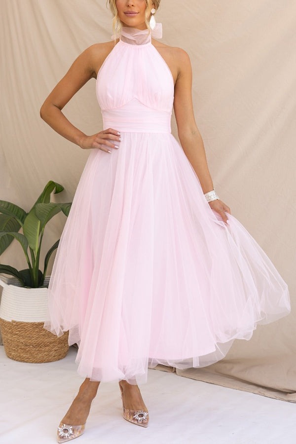 Halter Tulle Midi Dress