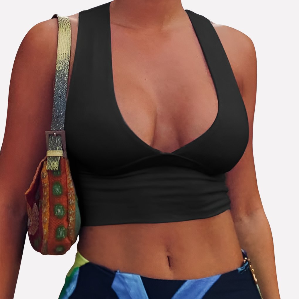 Women's Cropped V-Neck Tank Top - Black