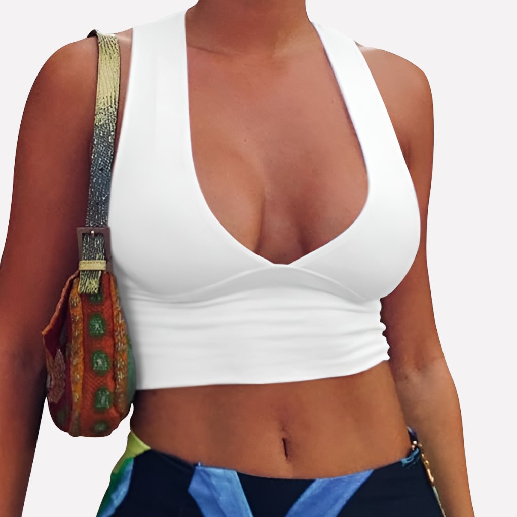 Women's Cropped V-Neck Tank Top - White