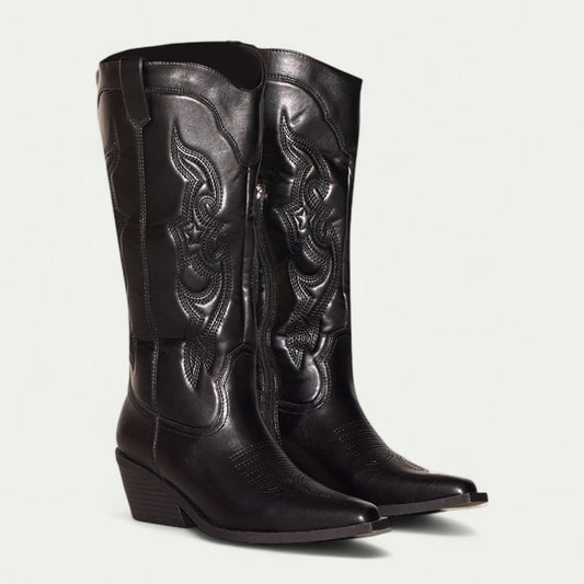 Knee High Western Boots - Black