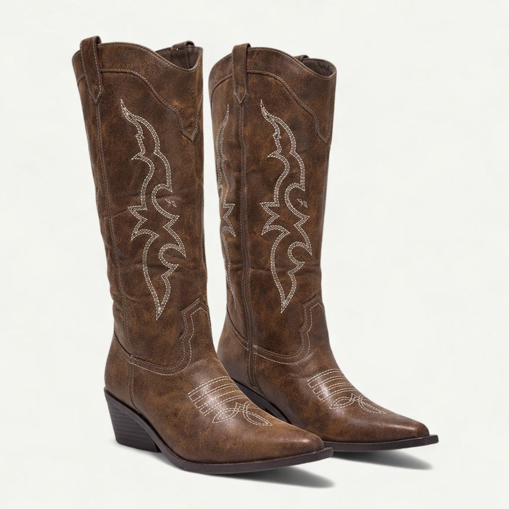 Knee High Western Boots - Brown
