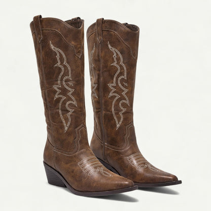 Knee High Western Boots - Brown
