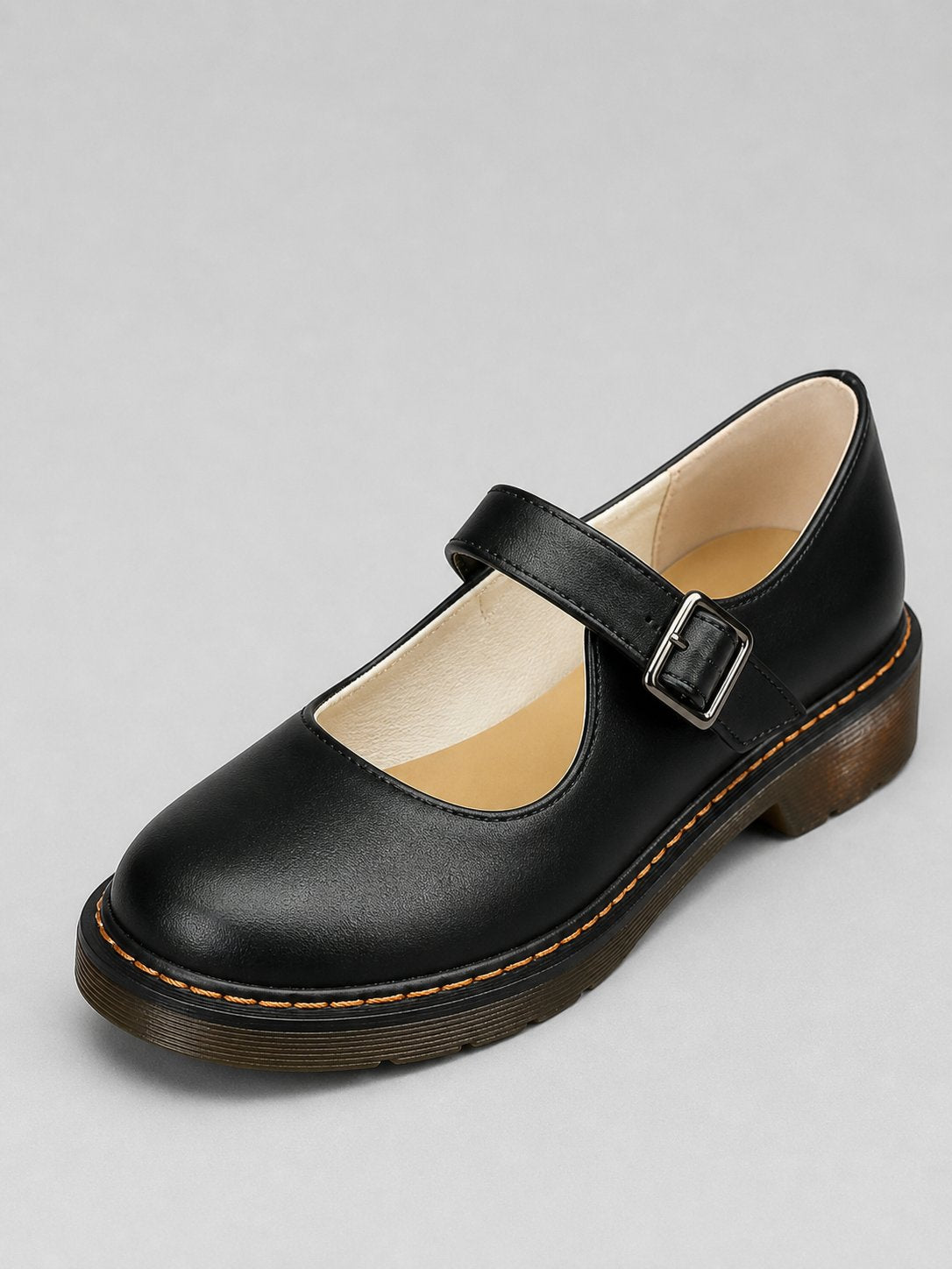 Women's Faux Leather Mary Jane Shoes - Black