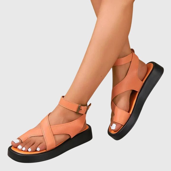 Women's Faux Leather Platform Sandals - Orange