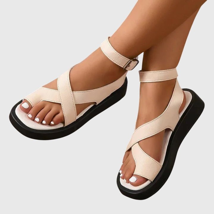 Women's Faux Leather Platform Sandals - Beige