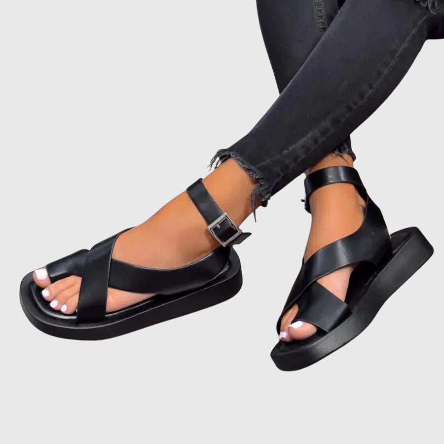 Women's Faux Leather Platform Sandals - Black