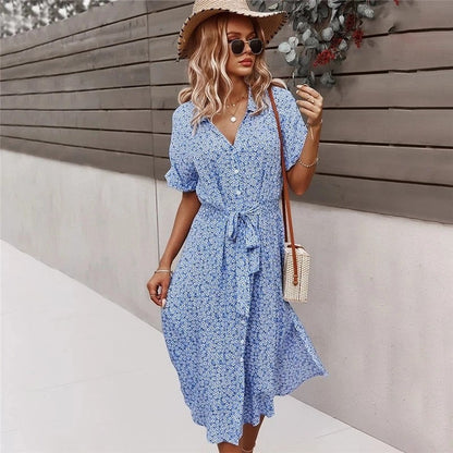 Floral Wrap Midi Dress - Blue