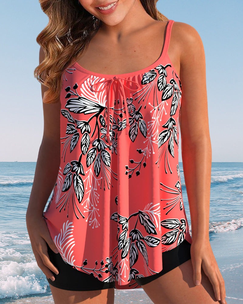 Floral Tankini Two Piece Set - Red (Almost sold out)