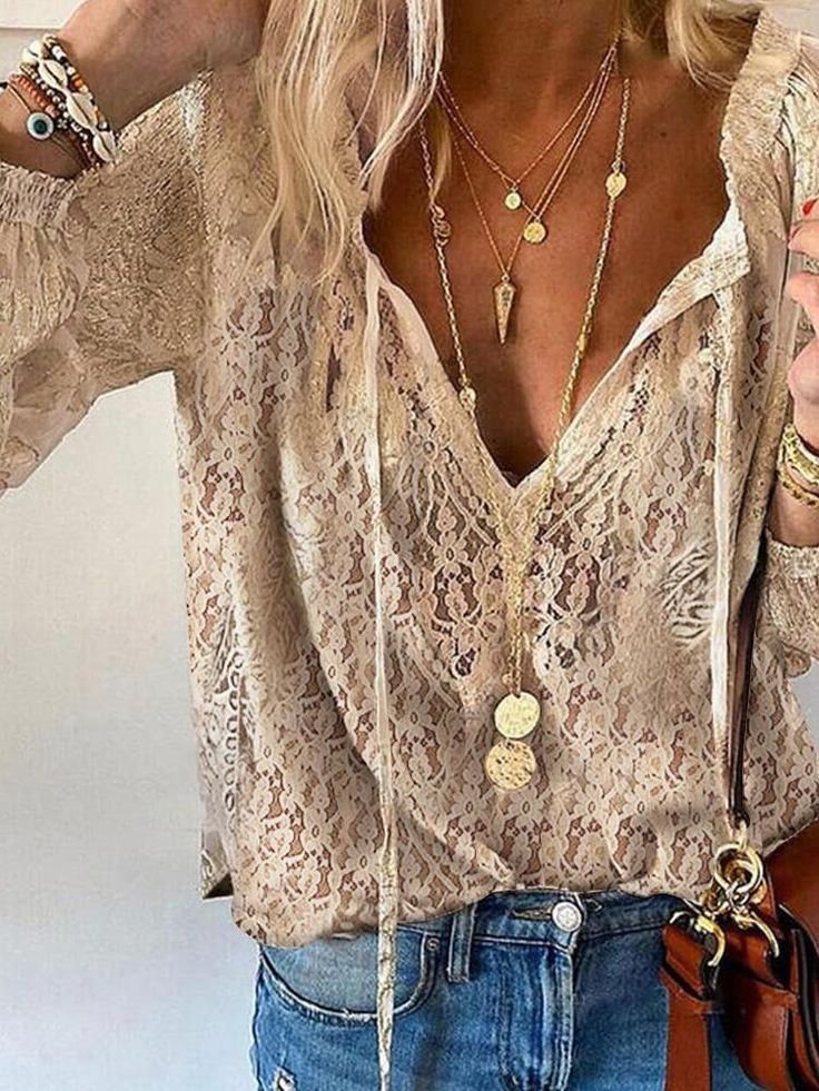 Women's Floral V-Neck Blouse - Khaki