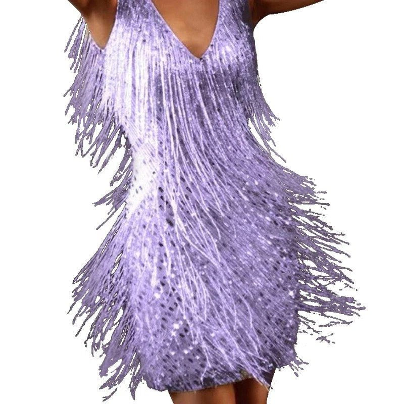 Women's Fringe Cocktail Dress - Purple