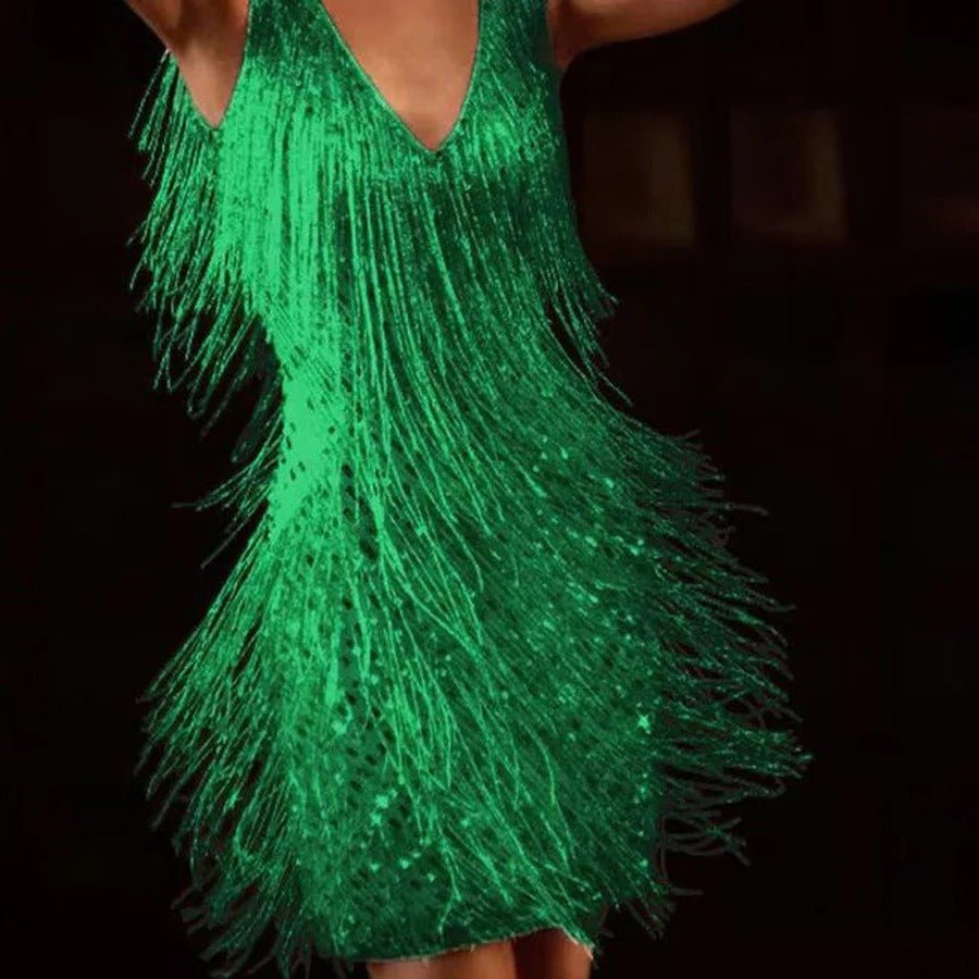 Women's Fringe Cocktail Dress - Green