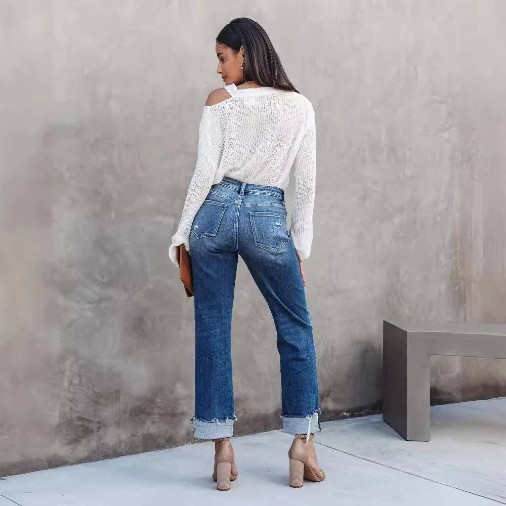 Women's High-Waisted Straight Jeans - XL