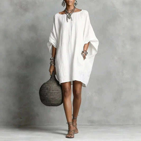 Oversized Batwing Tunic Dress - White