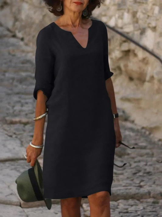 Casual V Neck Shift Dress