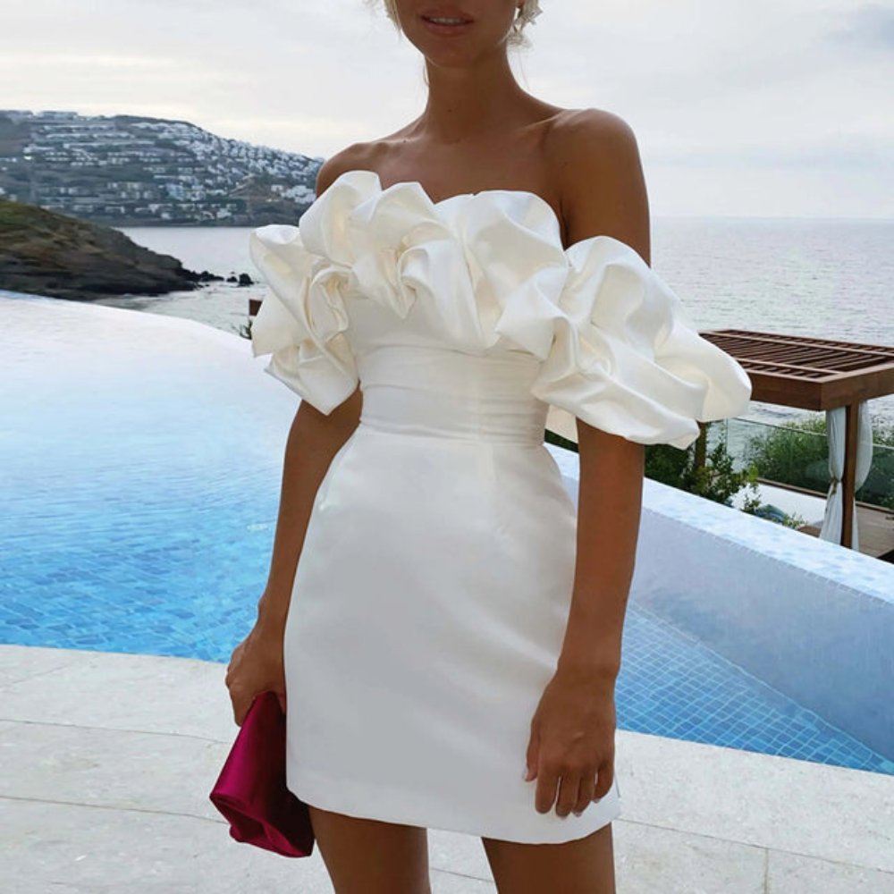 Women's Off-Shoulder Satin Mini Dress - White