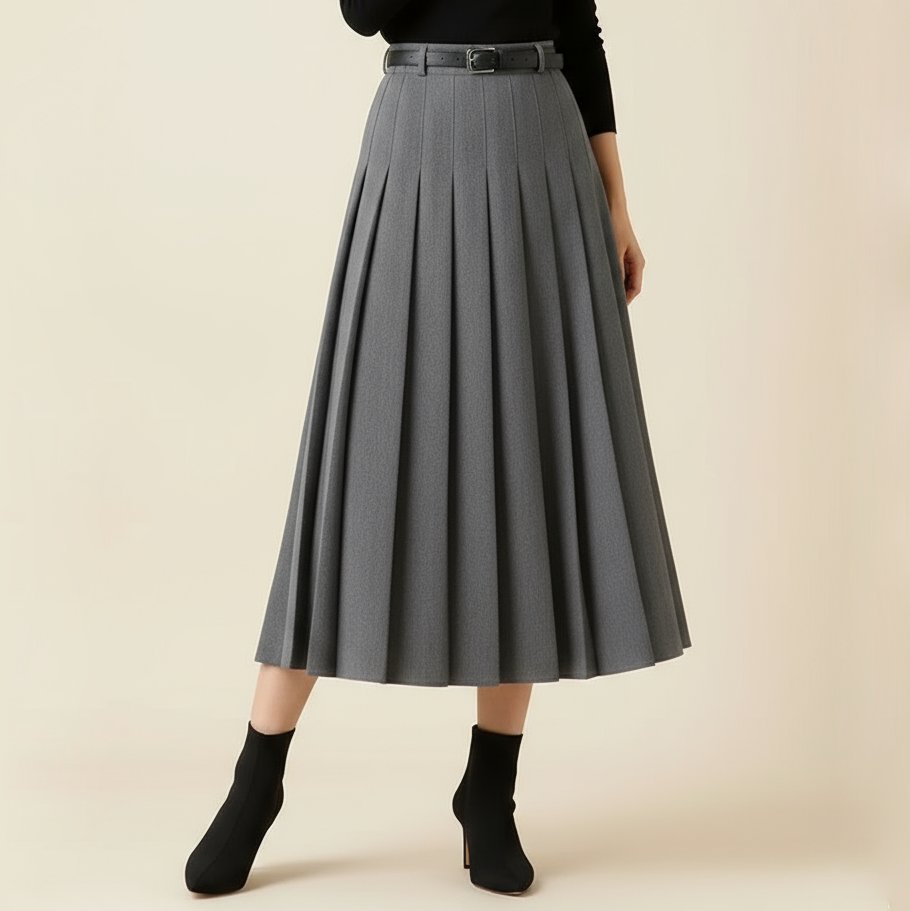 Women's Pleated High-Waisted Midi Skirt - Gray