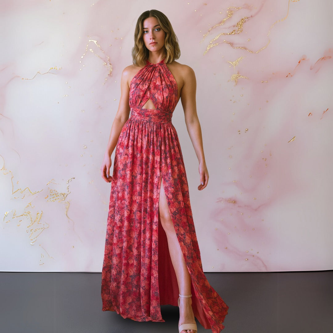 Floral Wedding Guest Maxi Dress - Fuschia