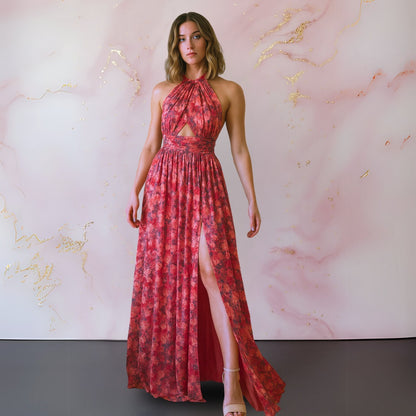 Floral Wedding Guest Maxi Dress - Fuschia