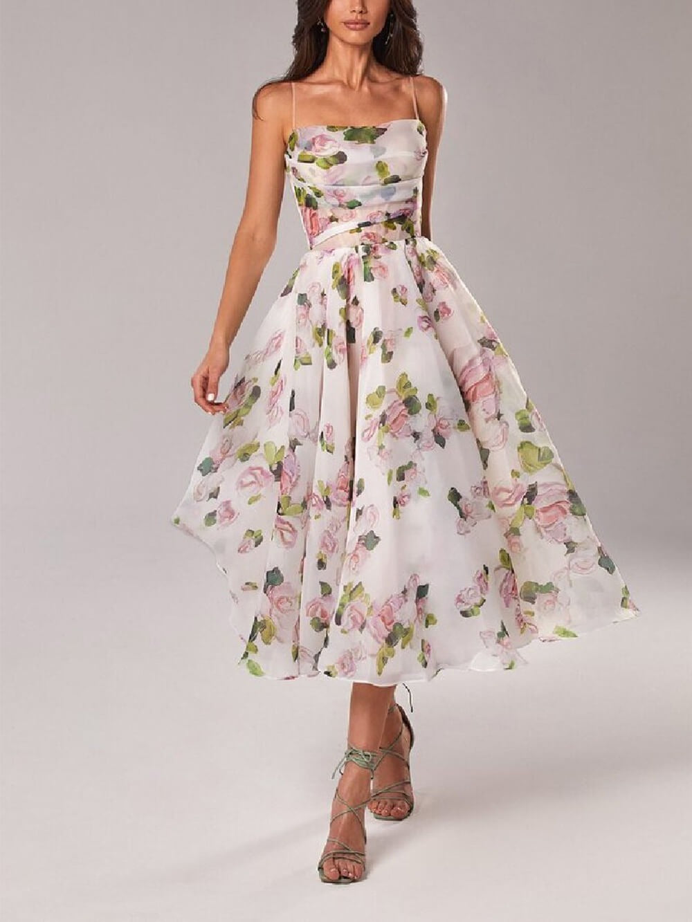 Floral Wedding Guest Midi Dress - Pink