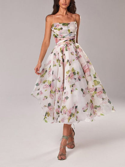 Floral Wedding Guest Midi Dress - Pink