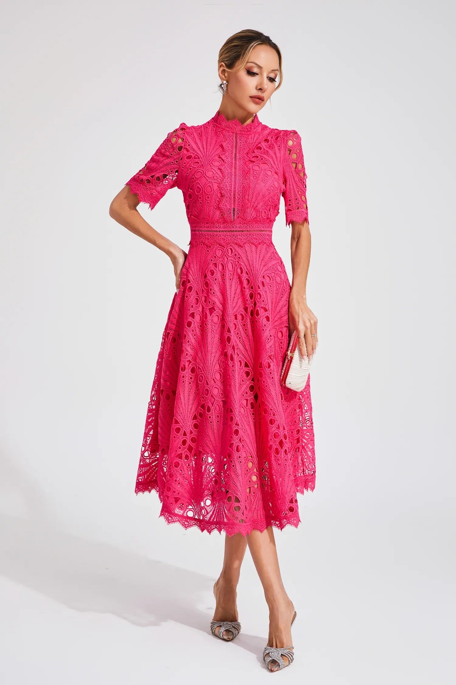 Wedding Guest Lace Midi Dress