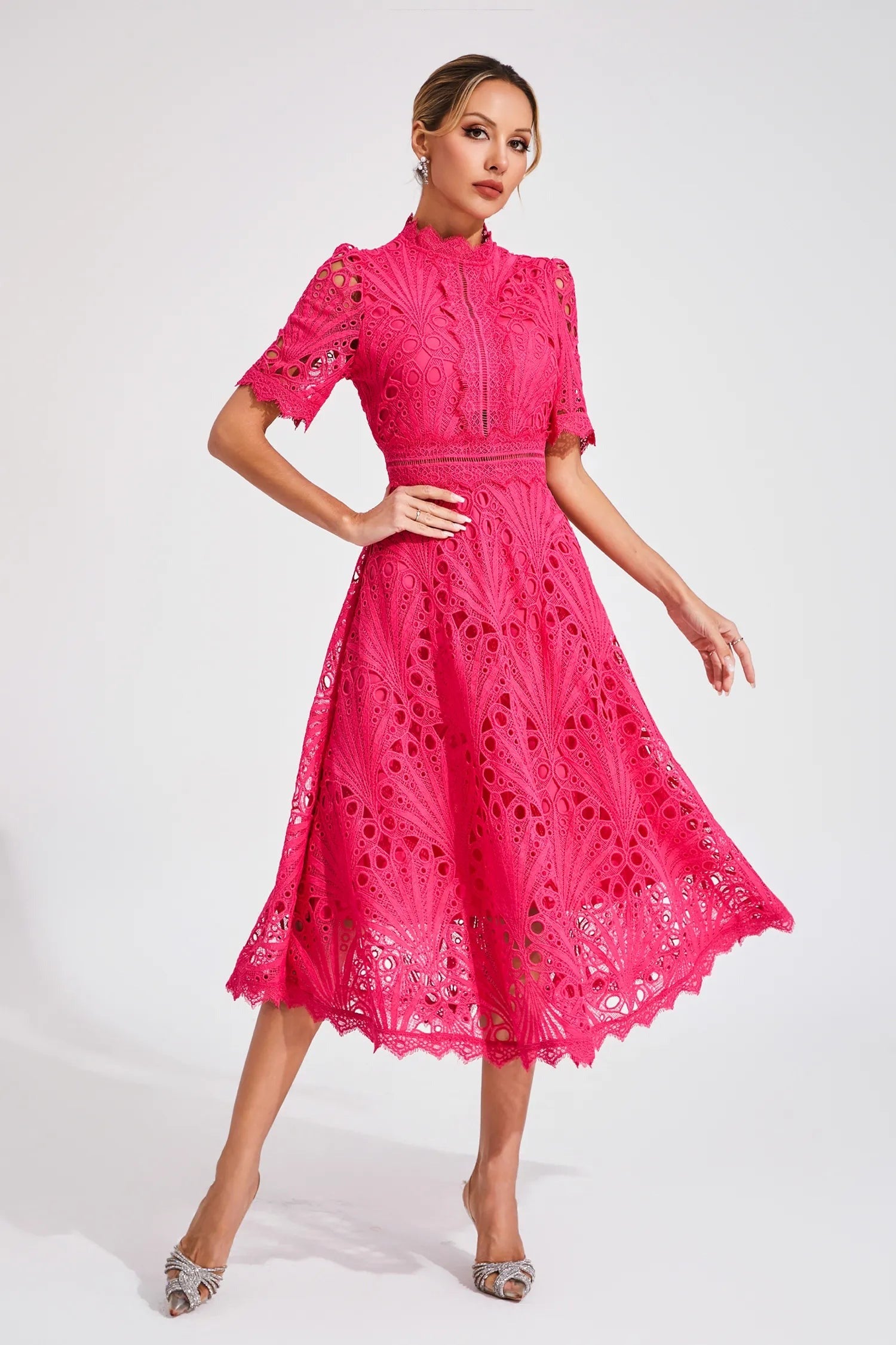 Wedding Guest Lace Midi Dress