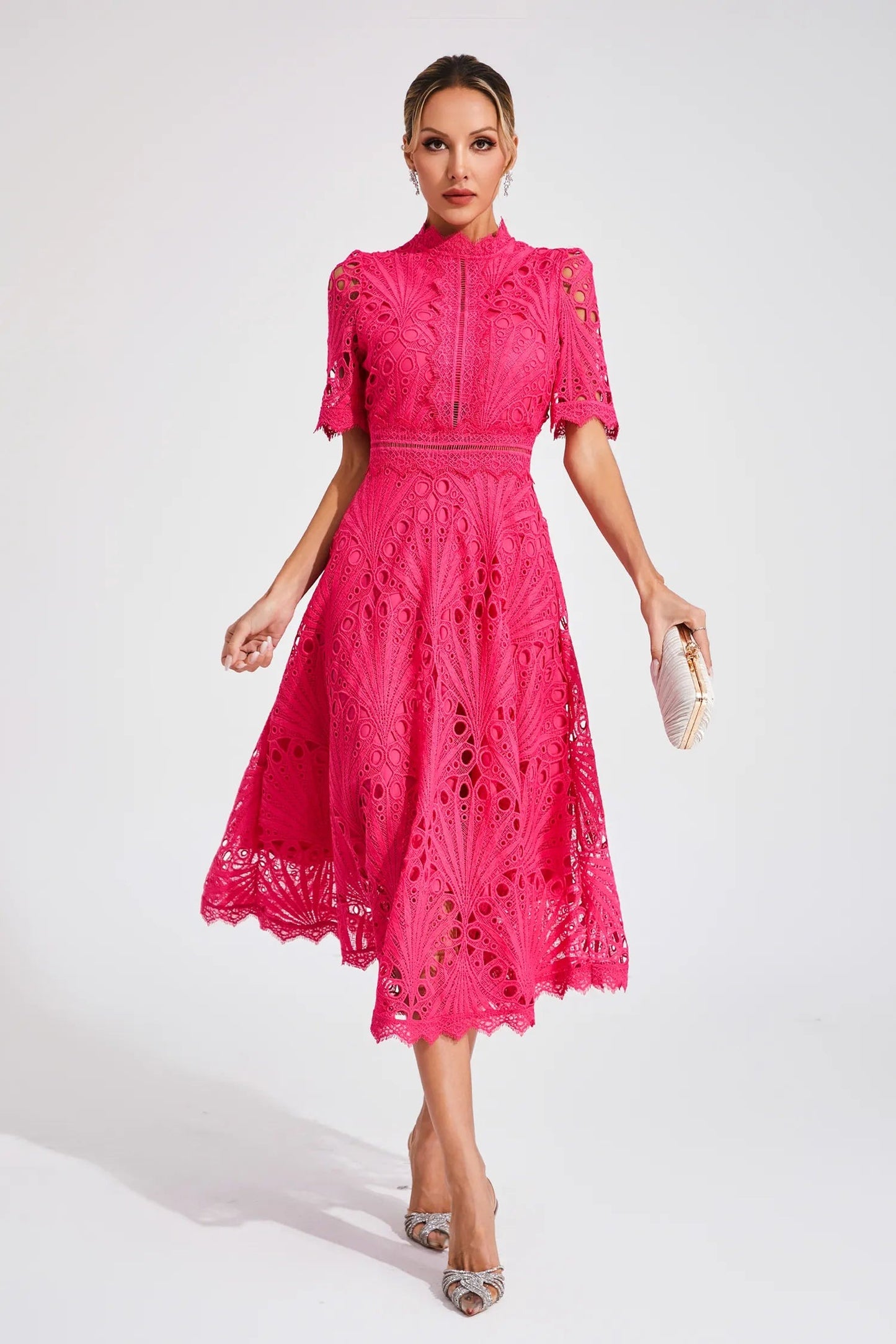 Wedding Guest Lace Midi Dress