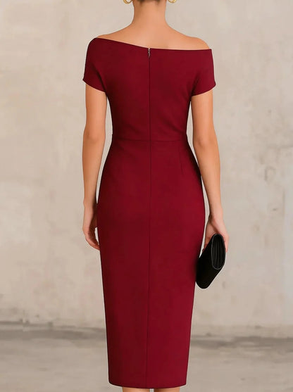 One Shoulder Ruched Midi Dress