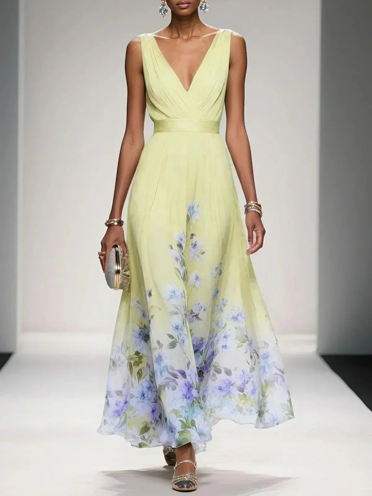 Floral Wedding Guest Maxi Dress - Yellow