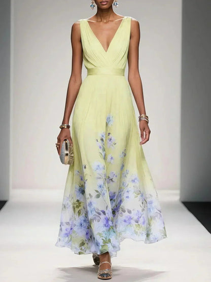 Floral Wedding Guest Maxi Dress - Yellow