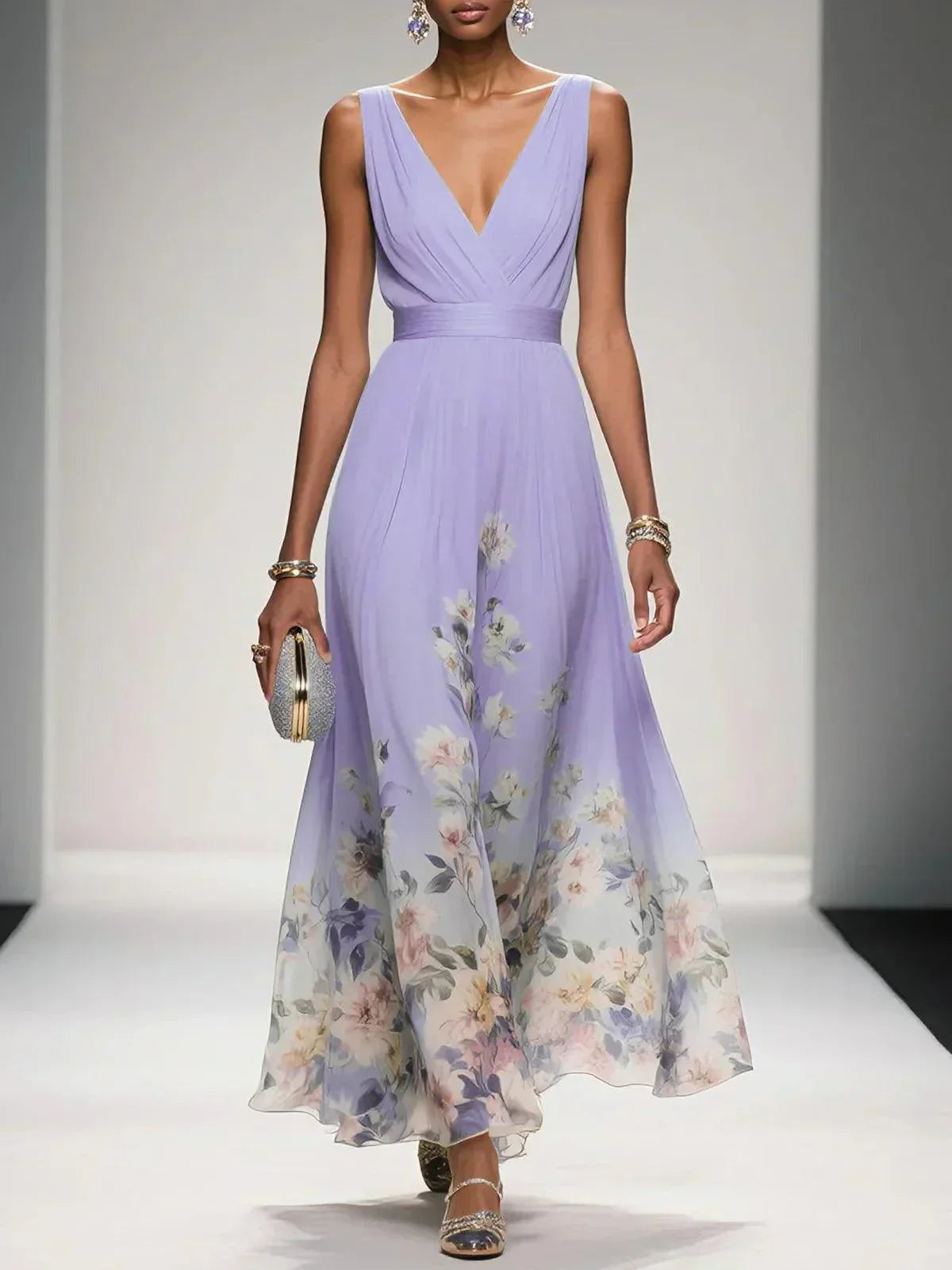 Floral Wedding Guest Maxi Dress - Purple
