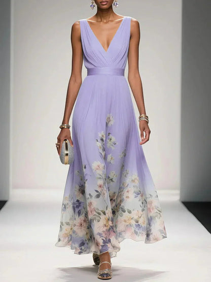 Floral Wedding Guest Maxi Dress - Purple