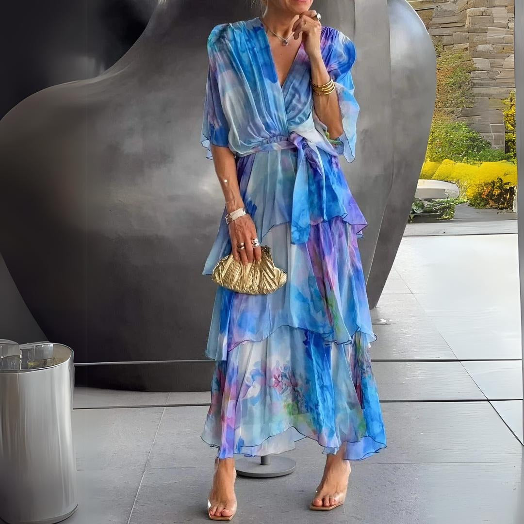 Floral Wedding Guest Maxi Dress - Blue