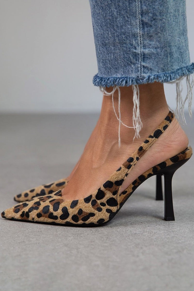 Leopard Print Slingback Heels - Khaki