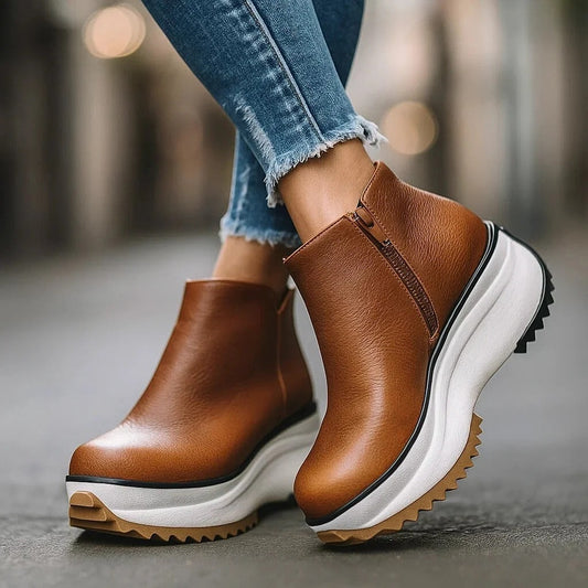 Platform Ankle Boots - Brown