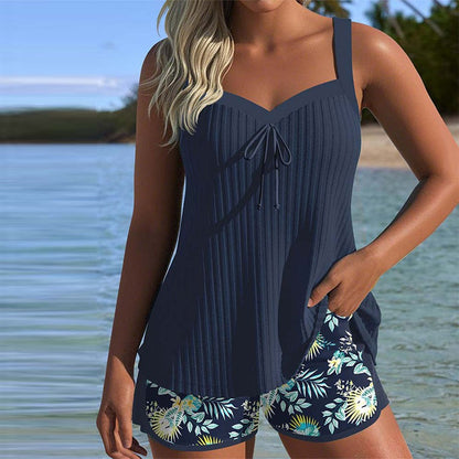 Modest Tankini Two Piece Swimsuit - Navy Blue