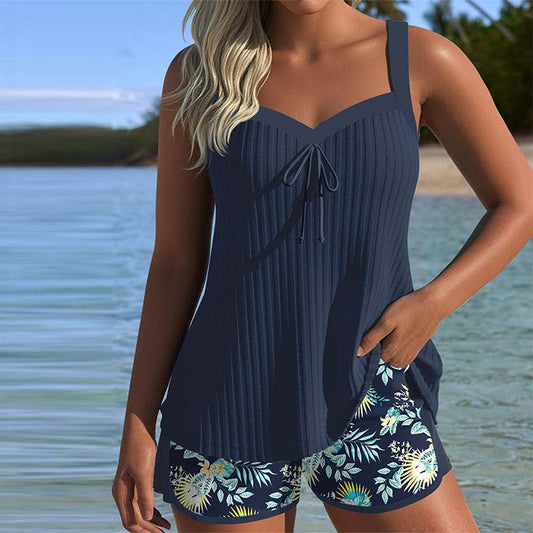 Modest Tankini Two Piece Swimsuit - Navy Blue