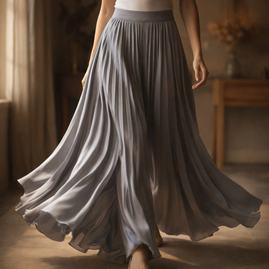 High Waisted Pleated Maxi Skirt
