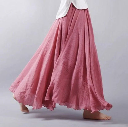 A Line Pleated Maxi Skirt - Dark Pink